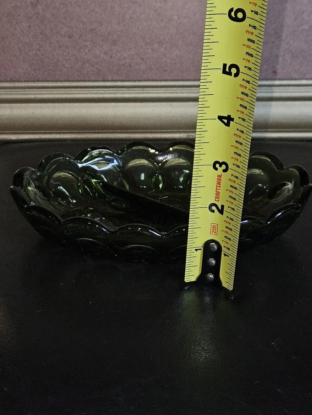 Vintage Anchor Hock Olive Green Glass Oval Serving Dish Divided Scalloped Edge